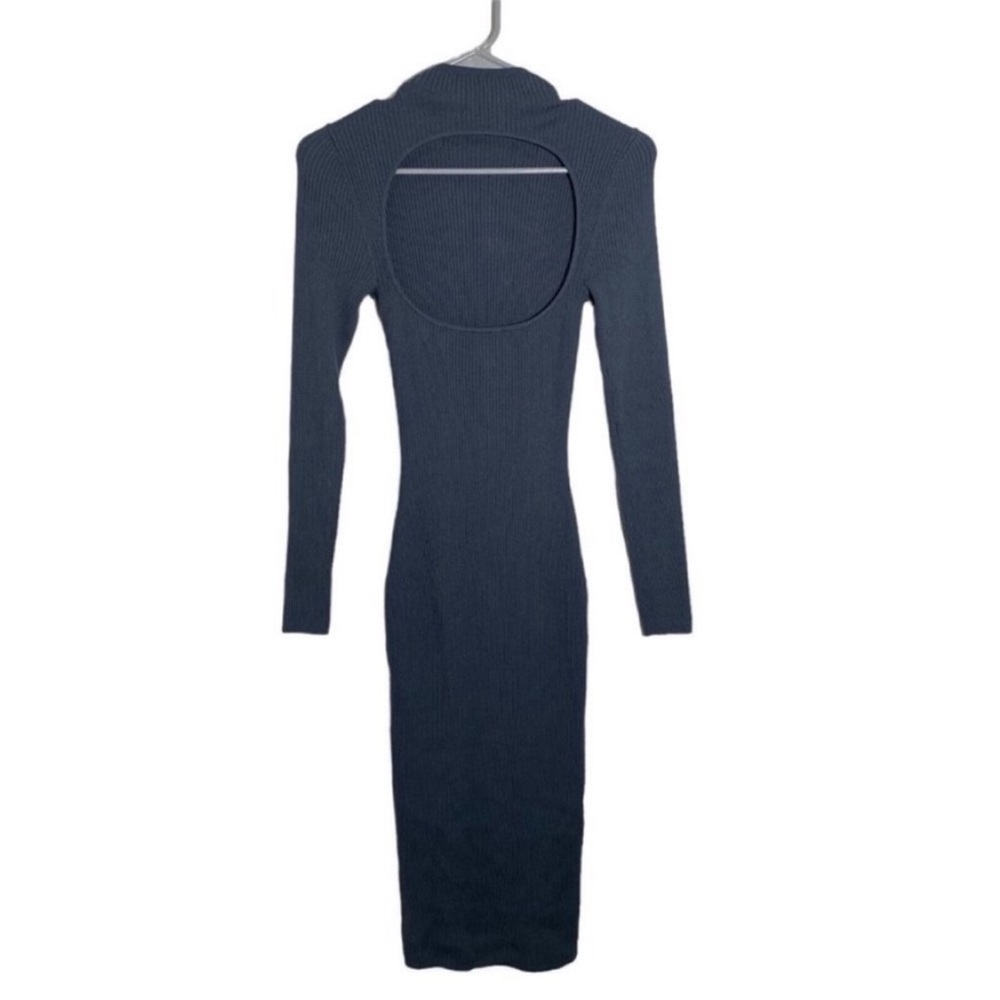 Babaton Aritzia Stretch Ribbed Midi Dress Long Sleeve Blue Open Back size Medium - Picture 4 of 7